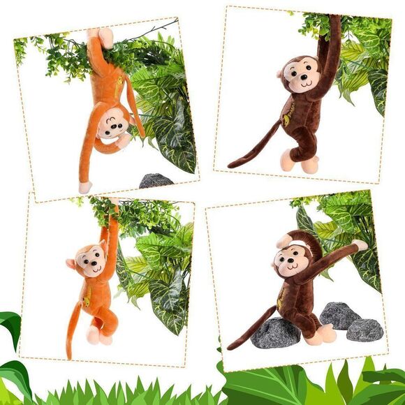 4-Pack 17.8" Hanging Stuffed Monkeys with Hook & Loop Fasteners - Plush Toy Gif - Picture 6 of 7